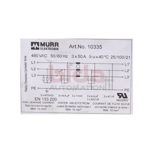 Murr Elektronik 10335 Motorentst&ouml;rmodul Engine interference suppression module 480 V