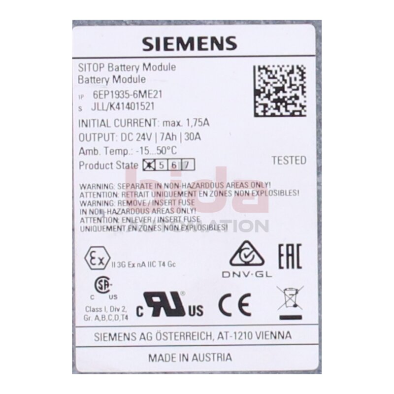 Siemens 6EP1935-6ME21 / 6EP1 935-6ME21 SITOP Akkumodul 24 V/ 7 Ah Battery Module