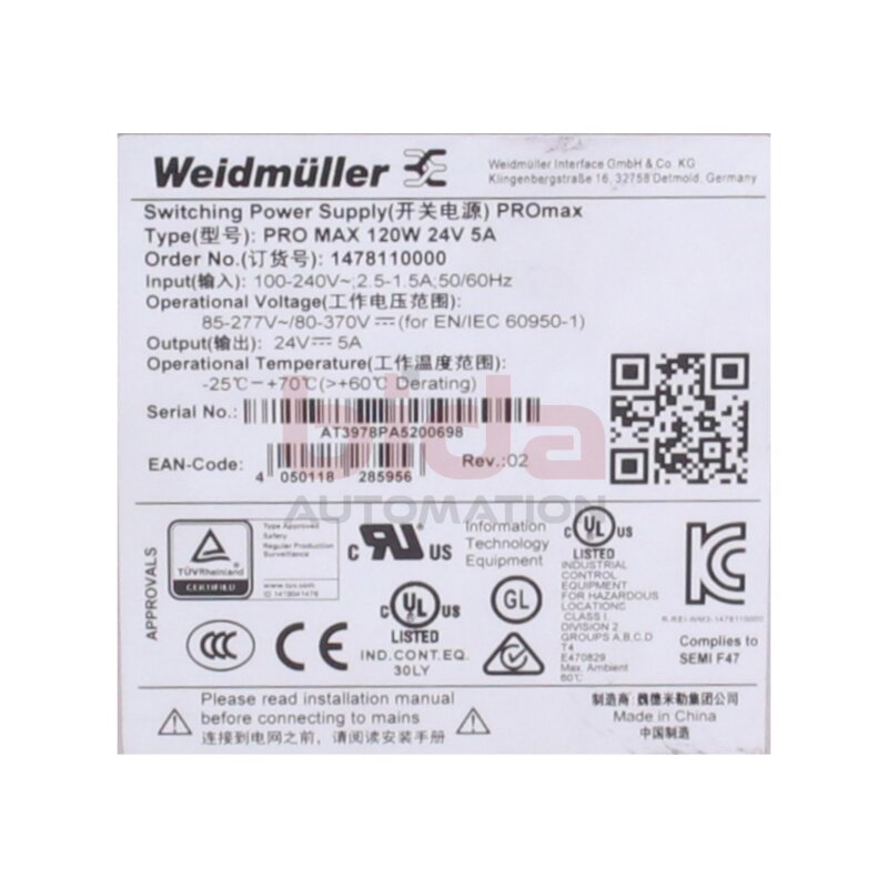 Weidm&uuml;ller PROmax 1478110000 Hutschienen-Netzteil DIN rail power supply unit