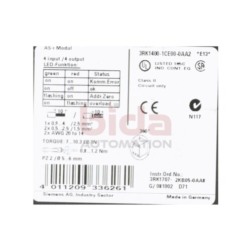 Siemens 3RK1400-1CE00-0AA2 SlimLine Modul