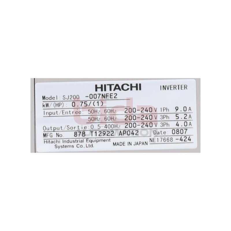 Hitachi SJ200-007NFE2 Frequenzumrichter Frequency Converter 200-240V 9.0A