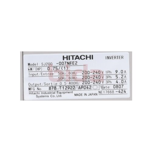 Hitachi SJ200-007NFE2 Frequenzumrichter Frequency Converter 200-240V 9.0A