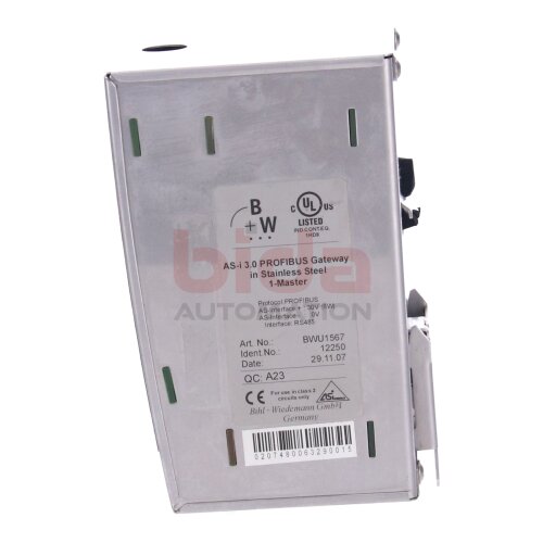 Bihl+Wiedemann BWU1567 (12250) AS-i PROFIBUS Gateway in Stainless Steel 1-Master