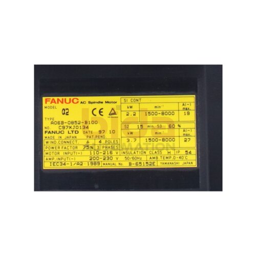 Fanuc A06B-0852-B100 (C97XJ0134) AC Spindle Motor Spindelmotor