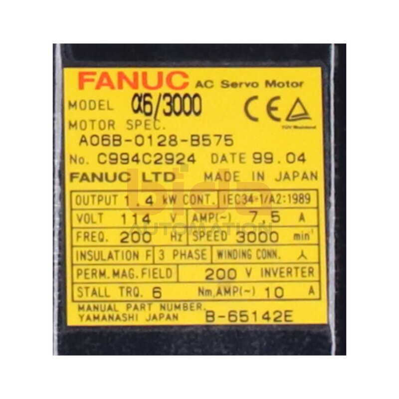 Fanuc A06B-0128-B575 (C994C2924) AC Servo Motor