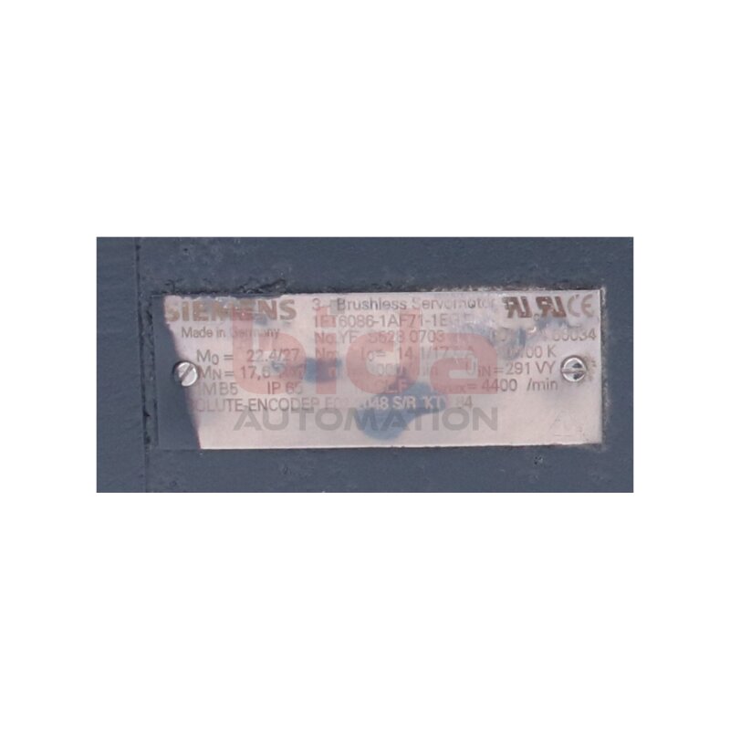 Siemens 1FT6086-1AF71-1EG1 / 1FT6 086-1AF71-1EG1 SIMOTICS S Synchronservomotor Synchronous servo motor