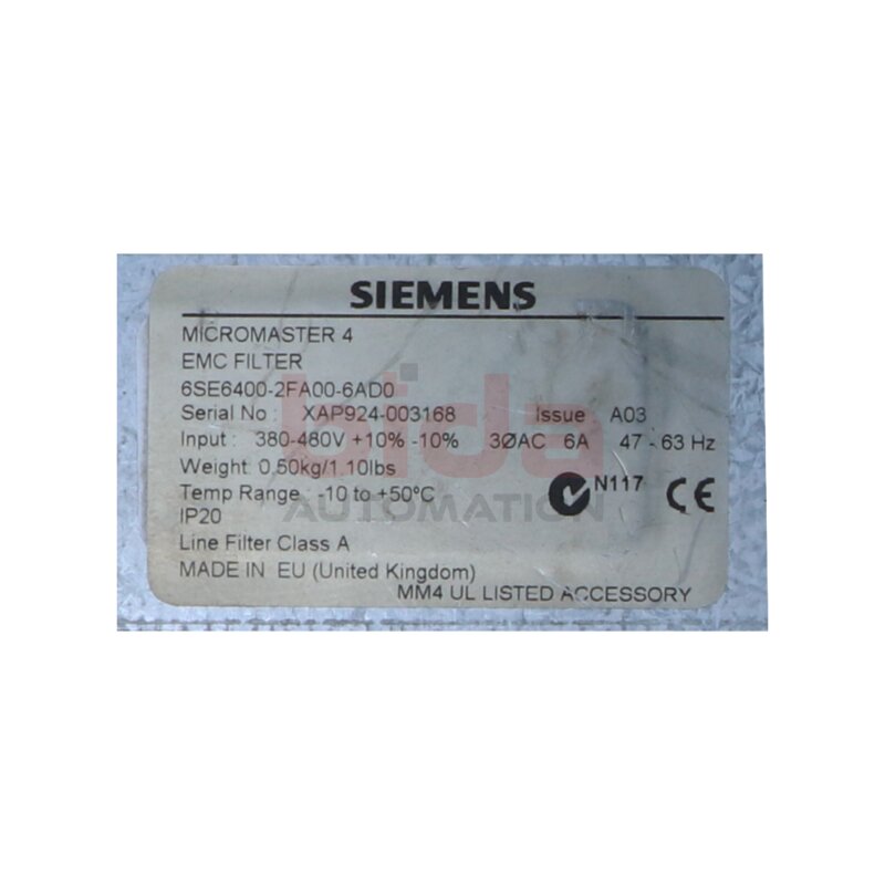 Siemens 6SE6400-2FA00-6AD0 / 6SE6 400-2FA00-6AD0 MICROMASTER 4 EMV-Filter