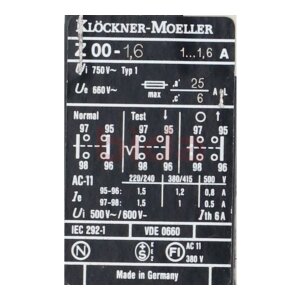 Moeller Z00-1,6 Motorschutzrelais Motor Protection Relay...