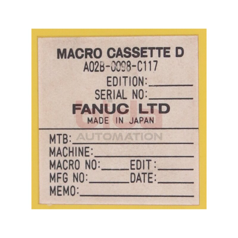 Fanuc A02B-0098-C117 MACRO CASSETTE D