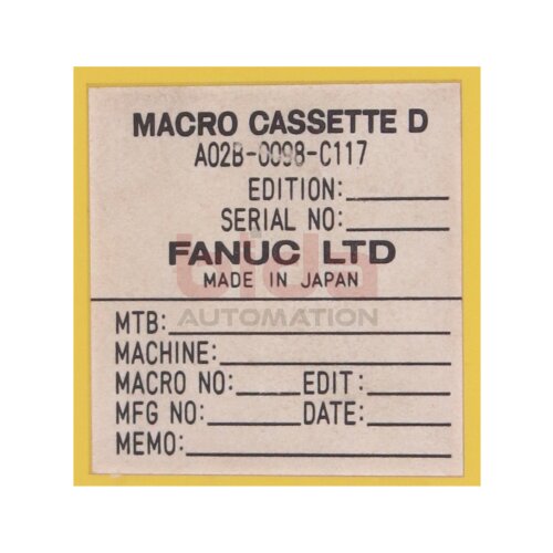 Fanuc A02B-0098-C117 MACRO CASSETTE D