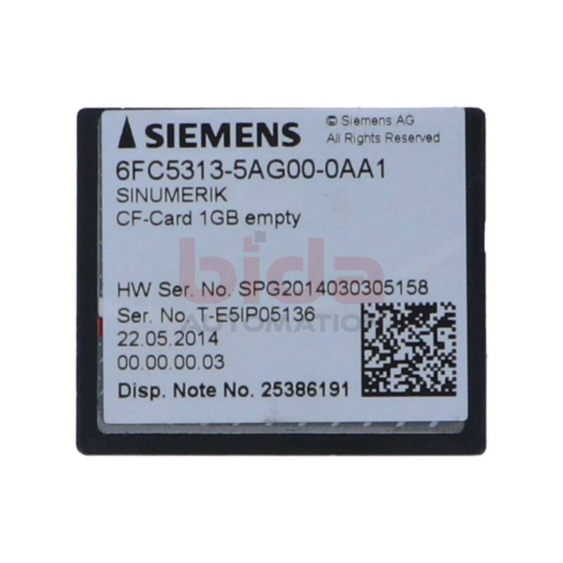 Siemens 6FC5313-5AG00-0AA1 / 6FC5 313-5AG00-0AA1 SINUMERIK CompactFlash Card 1GB