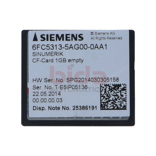 Siemens 6FC5313-5AG00-0AA1 / 6FC5 313-5AG00-0AA1 SINUMERIK CompactFlash Card 1GB