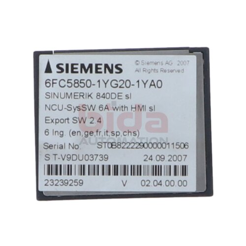 Siemens 6FC5850-1YG20-1YA0 / 6FC5 850-1YG20-1YA0 SINUMERIK 840DE SL CNC-Software 6-3