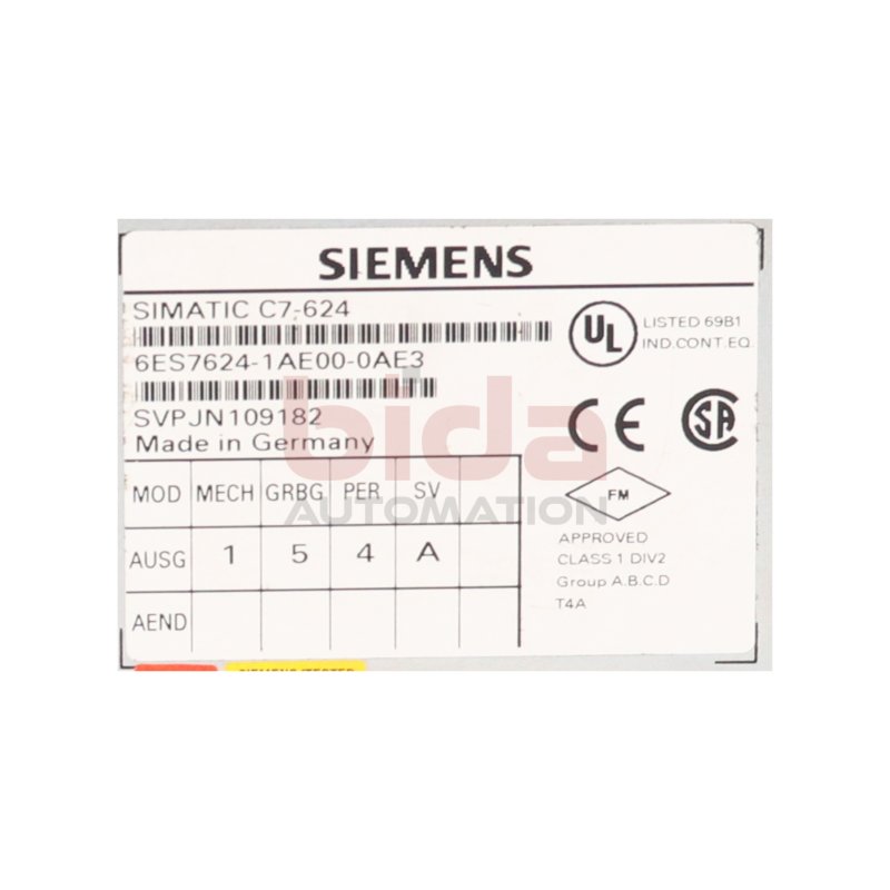 Siemens 6ES7624-1AE00-0AE3 / 6ES7 624-1AE00-0AE3 Bedientafelfront Control Panel Front 24 VDC
