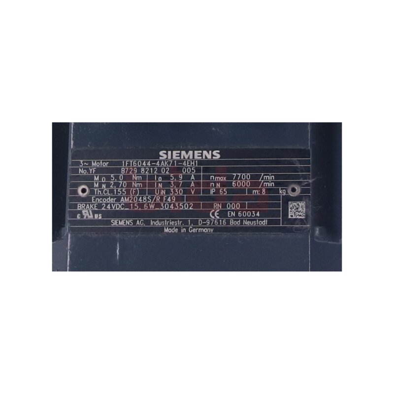 Siemens 1FT6044-4AK71-4EH1 / 1FT6 044-4AK71-4EH1 SIMOTICS S Synchronservomotor Synchronous Servomotor