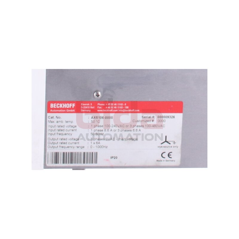 BECKHOFF AX5106-0000 Digital Kompakt Servoverst&auml;rker 1-kanalig Digital compact servo amplifier 1-channel