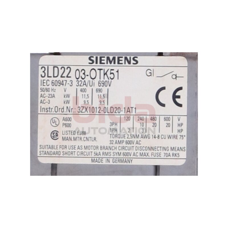 Siemens 3LD2203-0TK51 / 3LD2 203-0TK51 SENTRON Lasttrennschalter Load break switch