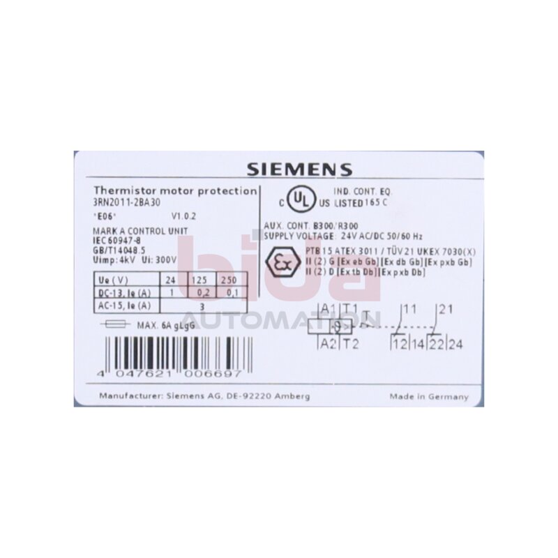 Siemens 3RN2011-2BA30 / 3RN2 011-2BA30 Thermistor-Motorschutzrelais Thermistor Motor Protection Relay