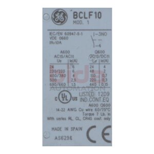 GE General Electric BCLF10 Hilfskontaktblock Auxiliary...