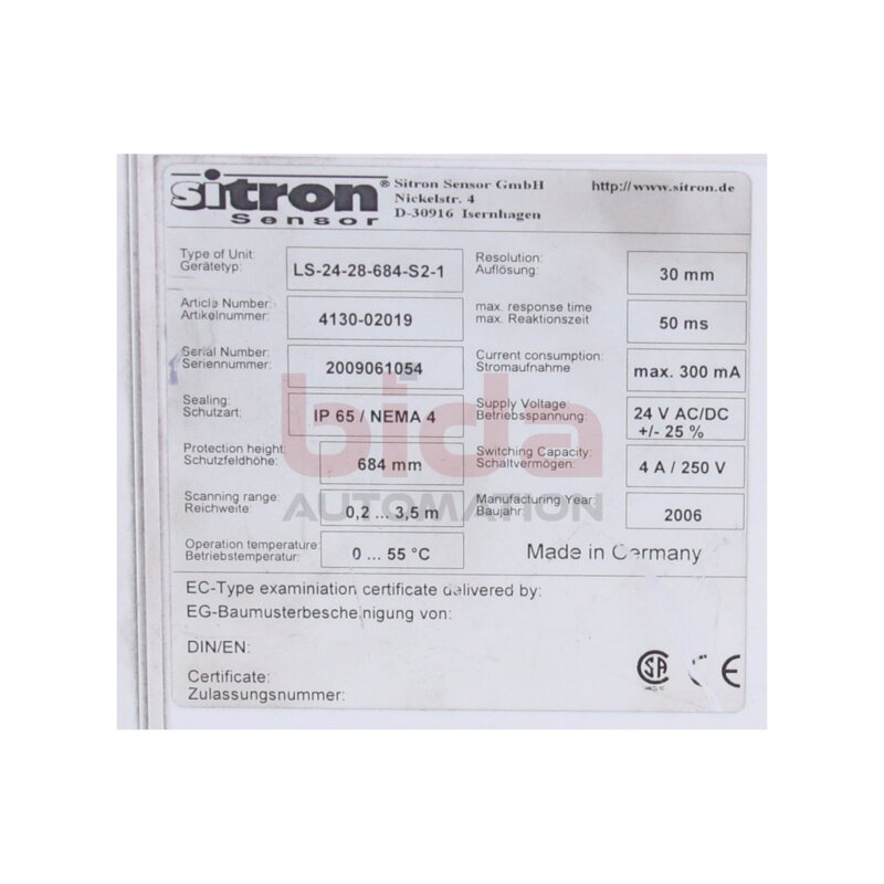 Sitron Sensor LS-24-28-684-S2-1 F&uuml;llstandssensor Level sensor