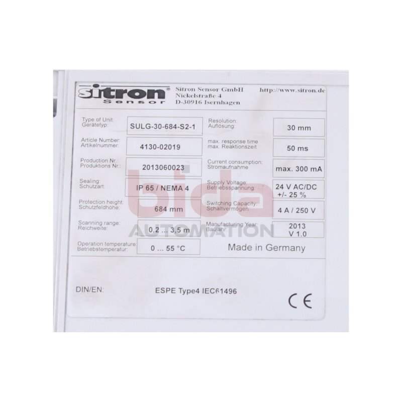 Sitron SULG-30-684-S2-1 (4130-02019) Sensoreinheit Sensor unit