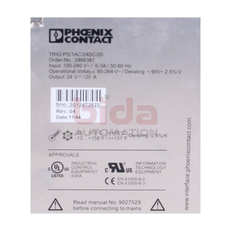 Phoenix Contact TRIO-PS/1AC/24DC/20 (2866381) Schaltnetzteil Switching power supply