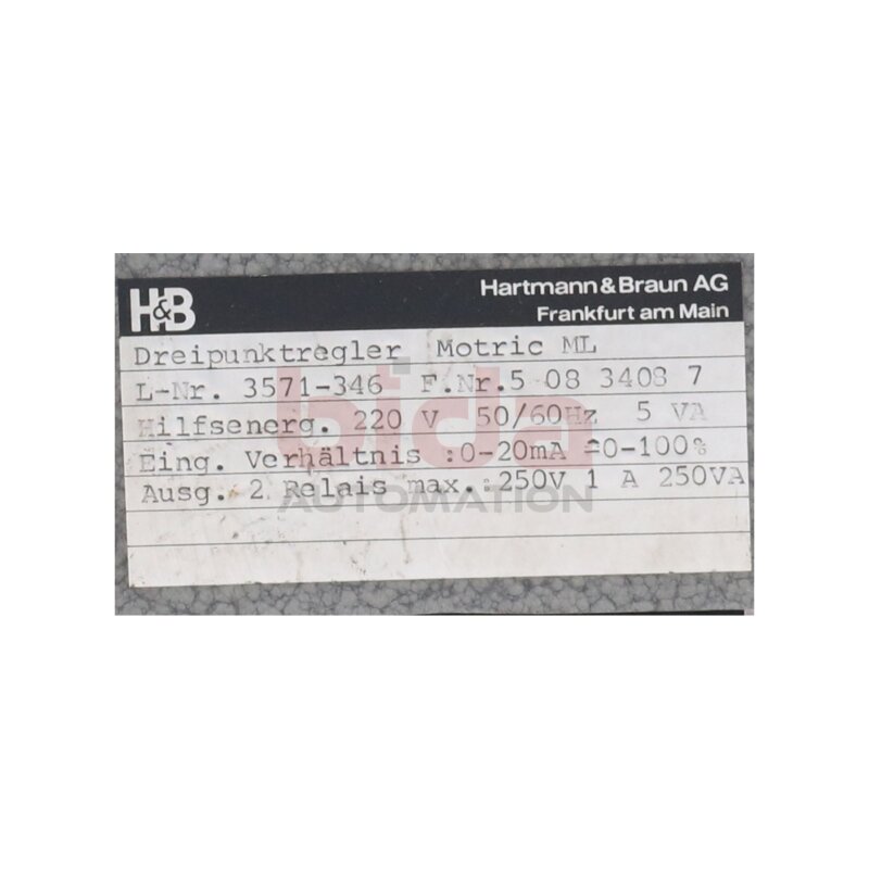 Hartmann&amp;Braun AG 3571-346 Dreipunktregler Three-point controller  220V