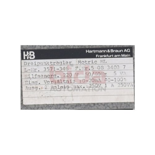 Hartmann&amp;Braun AG 3571-346 Dreipunktregler Three-point controller  220V