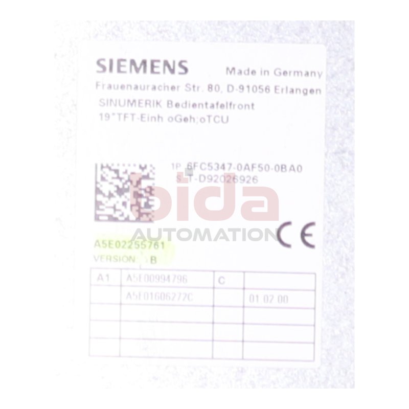 Siemens A5E02255761 Bedientafelfront Control Panel Front
