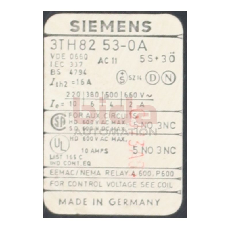 Siemens 3TH82 53-0A Hilfssch&uuml;tz Auxiliary Contactor 660V 2A