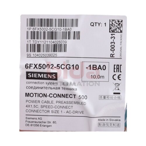 Siemens 6FX5002-5CG10-1BA0 Leistungsleitung Power Cable 10m
