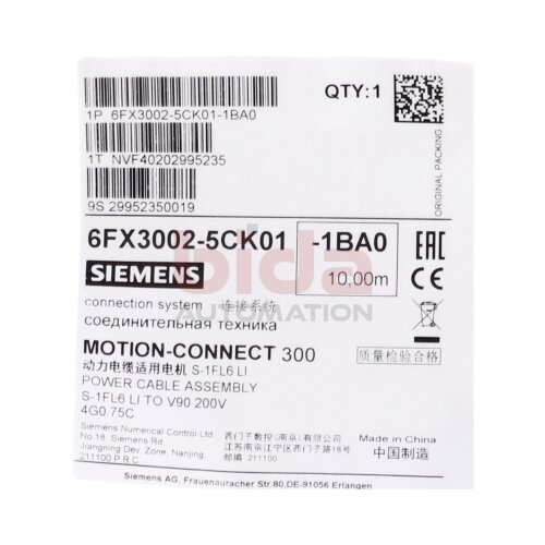 Siemens 6FX3002-5CK01-1BA0 / 6FX3 002-5CK01-1BA0 Leistungsleitung  Power Cable 10m 200V