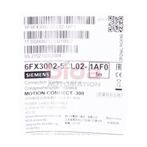 Siemens 6FX3002-5CL02-1AF0 Leistungsleitung Power Cable 5m 400V