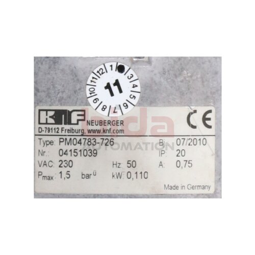 KNF PM04783-726 Messgaspumpe Sample Gas Pump 230V 50Hz 165VA