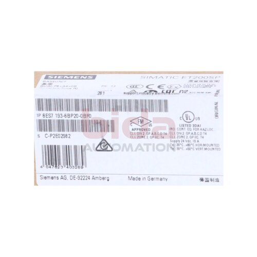 Siemens 6ES7193-6BP20-0BF0 Basiseinheit Baseunit 24VDC 10A
