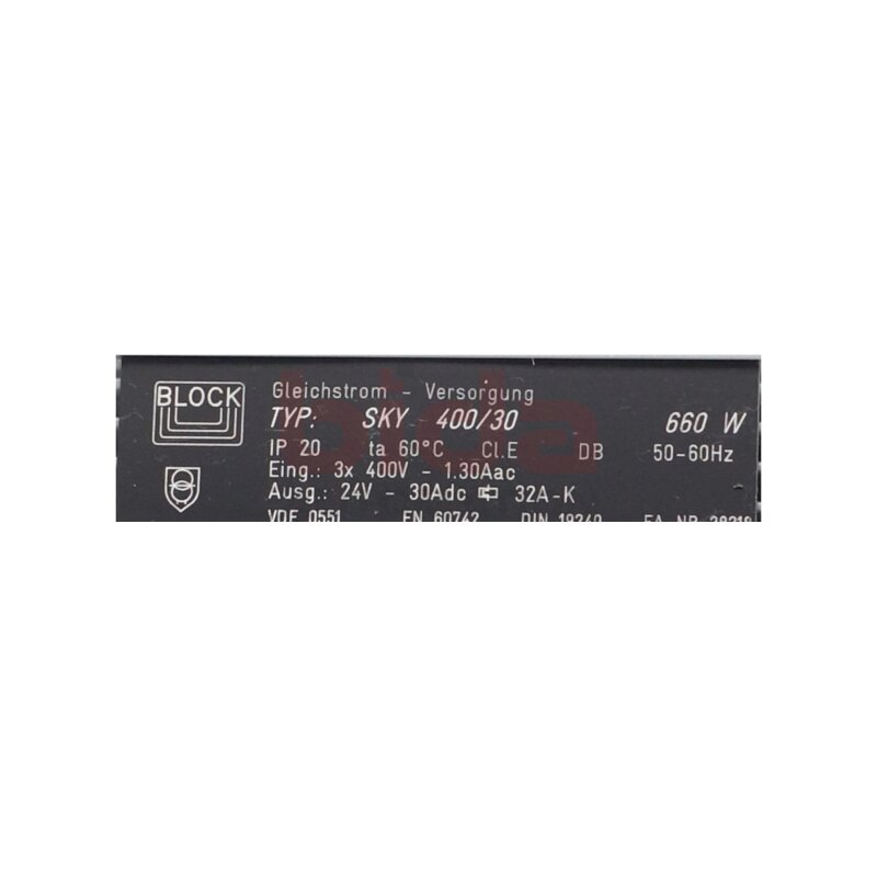 Block SKY 400/30 Gleichstromversorgung Direct current supply 3x400V 24V 660W