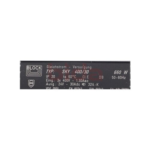 Block SKY 400/30 Gleichstromversorgung Direct current supply 3x400V 24V 660W