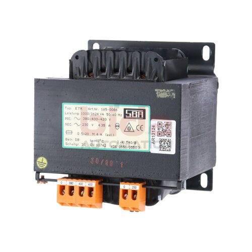 SBA Typ. ETK Art.Nr: 165-0086 Transformator Transformer  1000/3624 VA 230V 4,35A