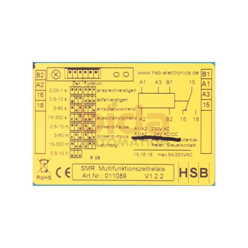 HSB 011089 Zeitrelais Time Relay 5A 250VAC