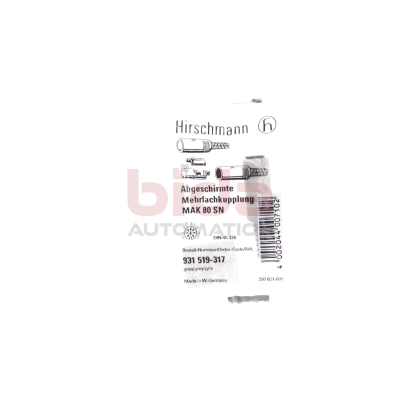 Hirschmann MAK 80 SN (931 519-317) abgeschirmte Mehrfachkupplung / Shielded multiple coupling