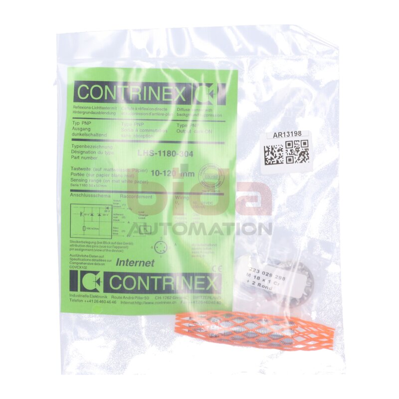 Contrinex LHS-1180-304 Reflexions-Lichttaster mit Hintergrundausblendung Diffuse reflection light scanner with background suppression 10-30 VDC