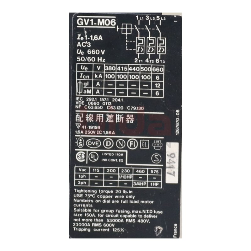 Telemecanique GV1-M06 Motorschutzschalter Motor Protection Switch 600V 1-1,6 A