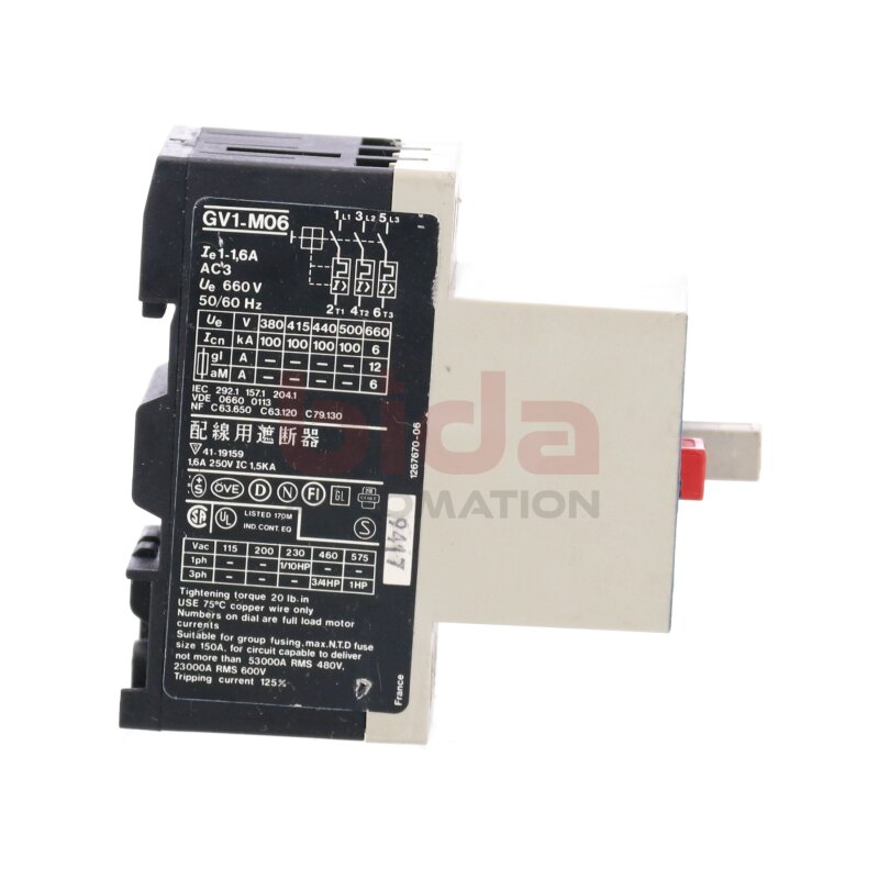 Telemecanique GV1-M06 Motorschutzschalter Motor Protection Switch 600V 1-1,6 A