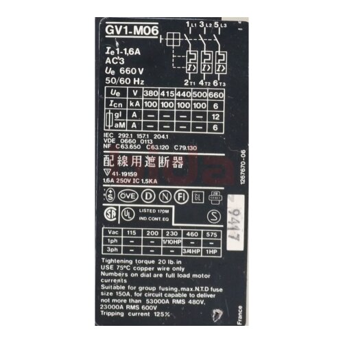 Telemecanique GV1-M06 Motorschutzschalter Motor Protection Switch 600V 1-1,6 A