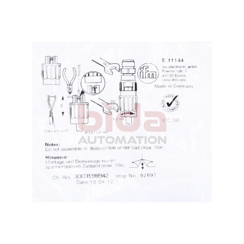 ifm electronic E11144 Konfektionierbarer Stecker Convertible plug