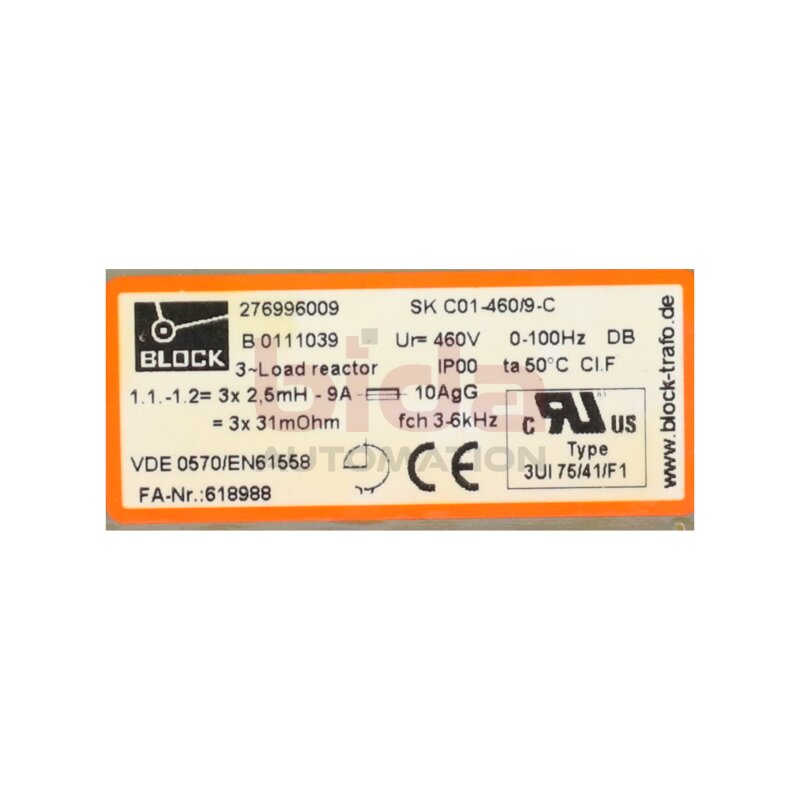 Block SK C01-460/9-C (276996009) Lastdrosselspule  load reactor 460V 9A