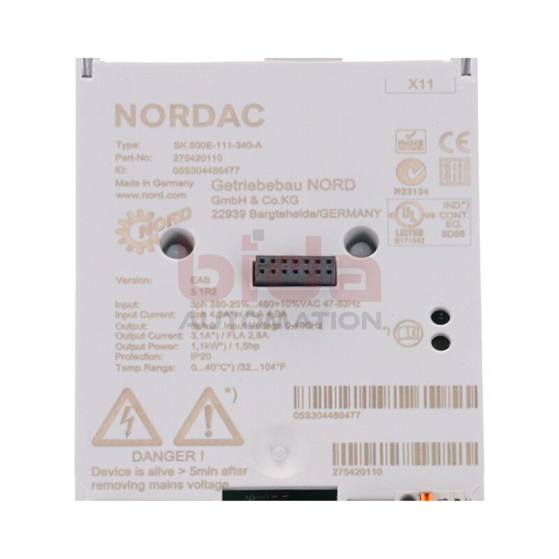 Nordac SK 500E-111-340-A Frequenzumrichter Frequency Converter 480+10%VAC 4A 47-63Hz
