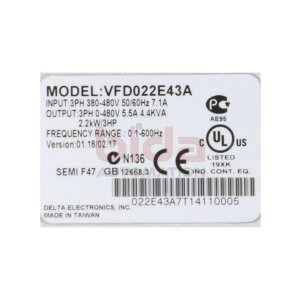 Delta Electronics VFD022E43A Frequenzumrichter Frequency...