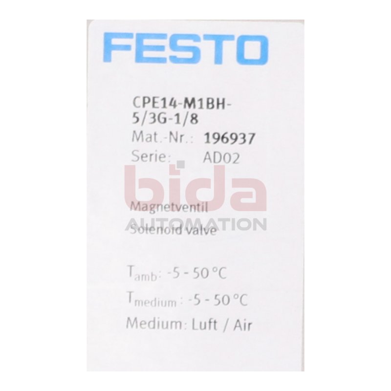 Festo CPE14-M1BH-5/3G-1/8 (196937) Magnetventil Solenoid Valve 3-8bar