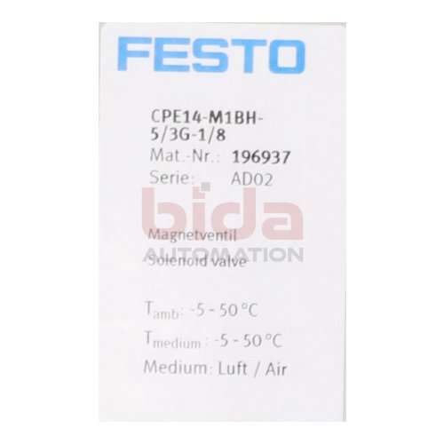 Festo CPE14-M1BH-5/3G-1/8 (196937) Magnetventil Solenoid Valve 3-8bar